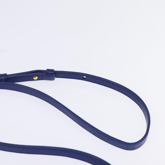 CELINE Trio large Shoulder Bag Leather Blue Gold Auth BA7048