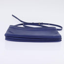 CELINE Trio large Shoulder Bag Leather Blue Gold Auth BA7048-5
