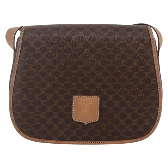 CELINE Macadam Canvas Shoulder Bag PVC Leather Brown Gold Auth BA7049