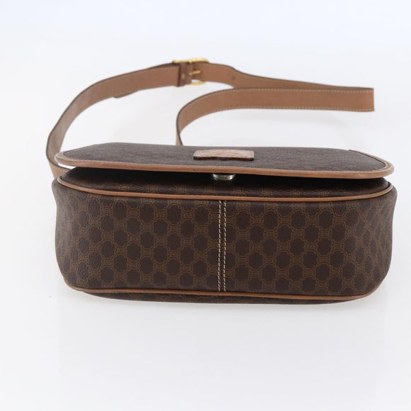 CELINE Macadam Canvas Shoulder Bag PVC Leather Brown Gold Auth BA7049