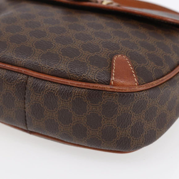 CELINE Macadam Canvas Shoulder Bag PVC Leather Brown Gold Auth BA7050