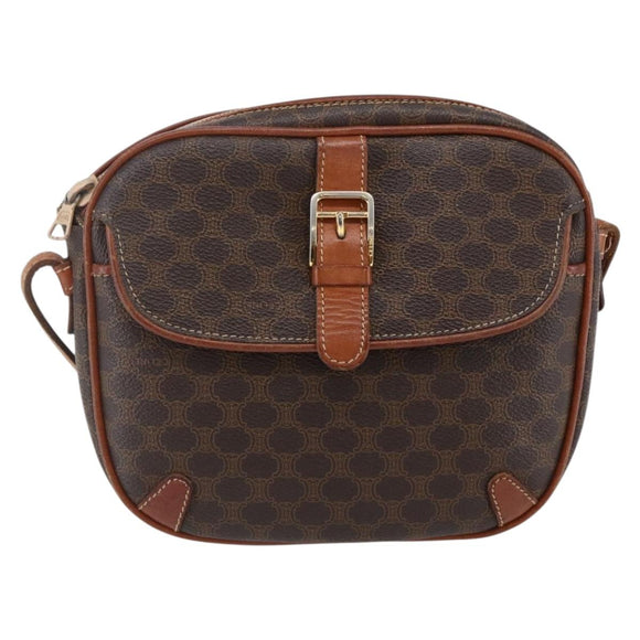 CELINE Macadam Canvas Shoulder Bag PVC Leather Brown Gold Auth BA7050