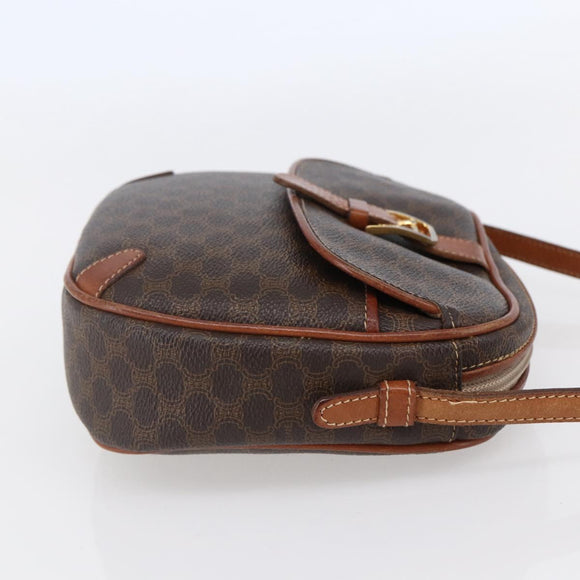 CELINE Macadam Canvas Shoulder Bag PVC Leather Brown Gold Auth BA7050