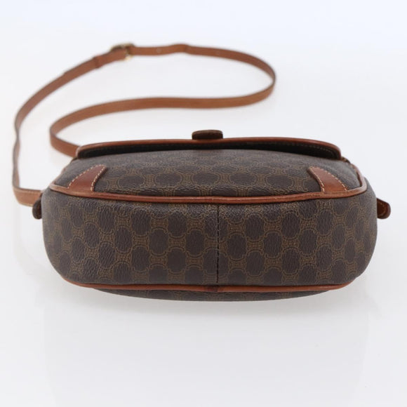 CELINE Macadam Canvas Shoulder Bag PVC Leather Brown Gold Auth BA7050