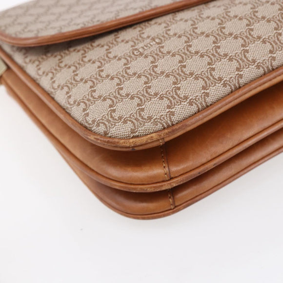 CELINE Macadam Canvas Shoulder Bag PVC Beige Gold Auth BA7051