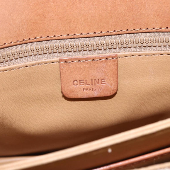 CELINE Macadam Canvas Shoulder Bag PVC Beige Gold Auth BA7051