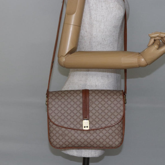 CELINE Macadam Canvas Shoulder Bag PVC Beige Gold Auth BA7051