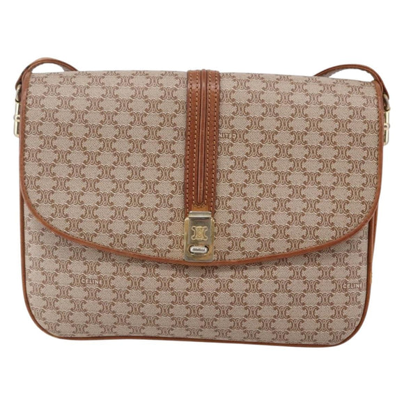 CELINE Macadam Canvas Shoulder Bag PVC Beige Gold Auth BA7051