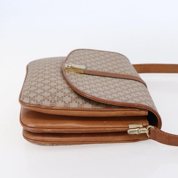 CELINE Macadam Canvas Shoulder Bag PVC Beige Gold Auth BA7051