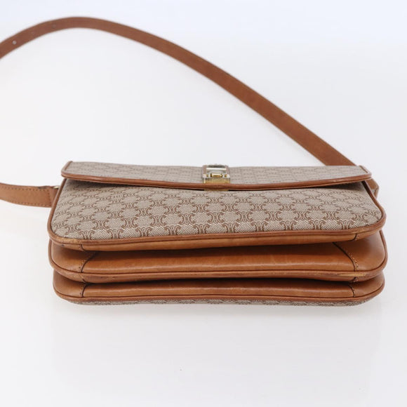 CELINE Macadam Canvas Shoulder Bag PVC Beige Gold Auth BA7051