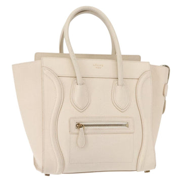 CELINE Luggage Micro Shopper Hand Bag Leather White Gold Auth BA7052
