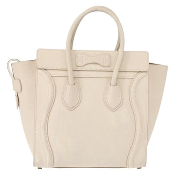 CELINE Luggage Micro Shopper Hand Bag Leather White Gold Auth BA7052 - 0