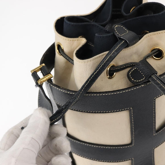 Salvatore Ferragamo Shoulder Bag Canvas Leather Beige Gold Auth BA7054