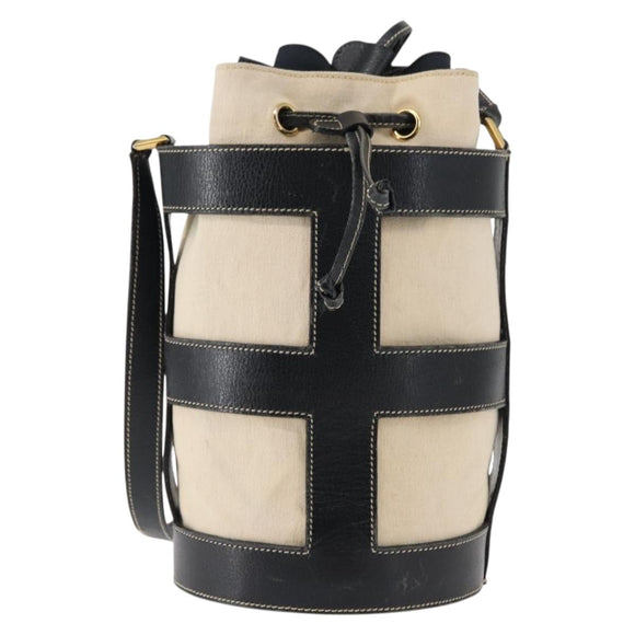 Salvatore Ferragamo Shoulder Bag Canvas Leather Beige Gold Auth BA7054