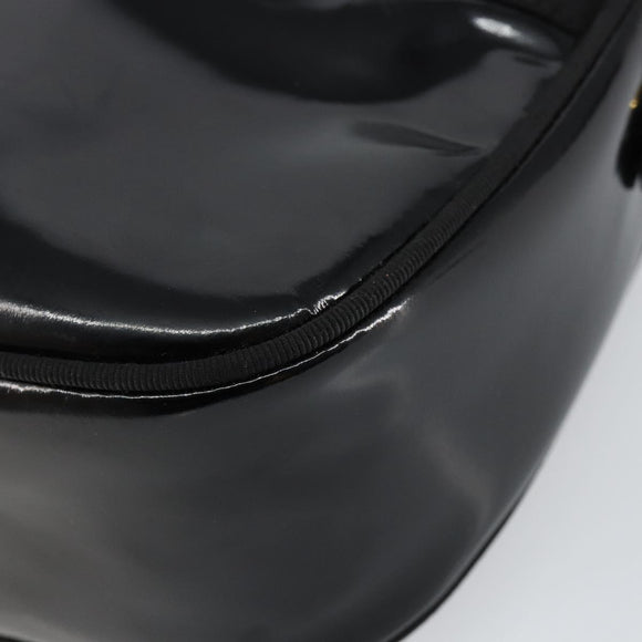 Salvatore Ferragamo Vala Shoulder Bag Enamel Black Gold Auth BA7055