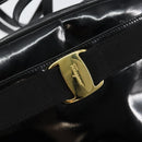 Salvatore Ferragamo Vala Shoulder Bag Enamel Black Gold Auth BA7055-17