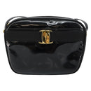 Salvatore Ferragamo Vala Shoulder Bag Enamel Black Gold Auth BA7055-13