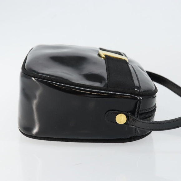 Salvatore Ferragamo Vala Shoulder Bag Enamel Black Gold Auth BA7055