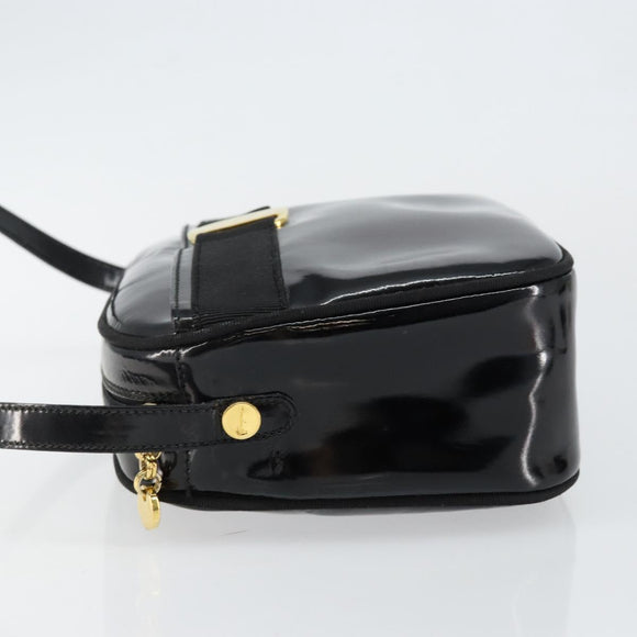 Salvatore Ferragamo Vala Shoulder Bag Enamel Black Gold Auth BA7055