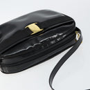 Salvatore Ferragamo Vala Shoulder Bag Enamel Black Gold Auth BA7055-6