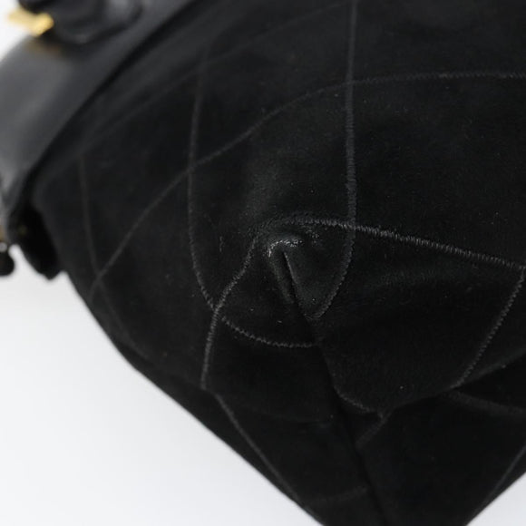 Salvatore Ferragamo Shoulder Bag Leather Suede Black Gold Auth BA7056