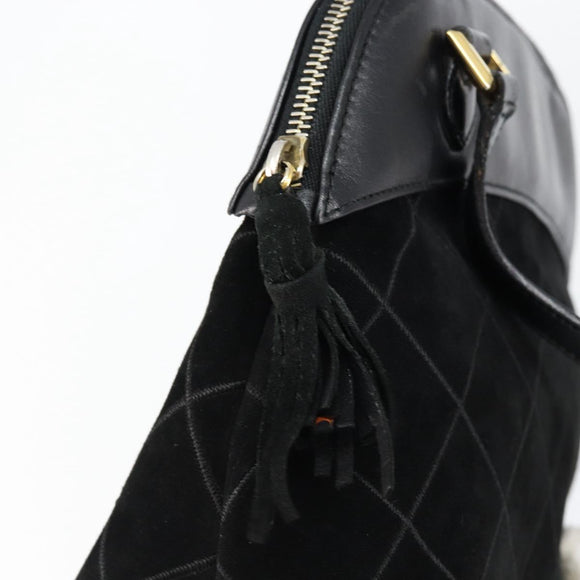 Salvatore Ferragamo Shoulder Bag Leather Suede Black Gold Auth BA7056