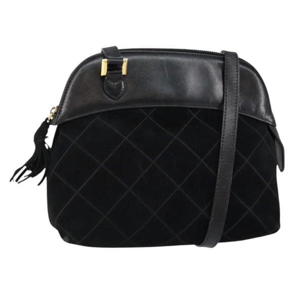 Salvatore Ferragamo Shoulder Bag Leather Suede Black Gold Auth BA7056