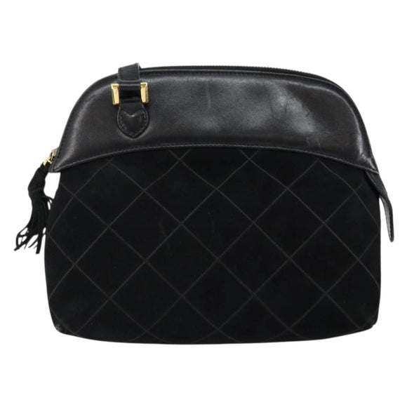 Salvatore Ferragamo Shoulder Bag Leather Suede Black Gold Auth BA7056