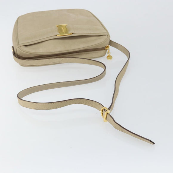 Salvatore Ferragamo Vala Shoulder Bag Suede Beige Gold Auth BA7057