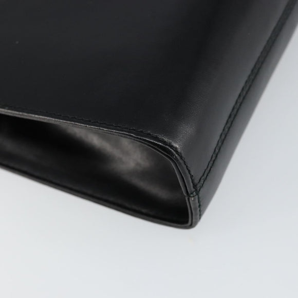 Salvatore Ferragamo Gancini Chain Shoulder Bag Leather Black Gold Auth BA7058