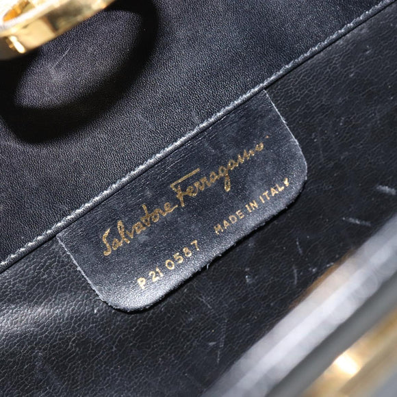 Salvatore Ferragamo Gancini Chain Shoulder Bag Leather Black Gold Auth BA7058
