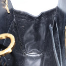 Salvatore Ferragamo Gancini Chain Shoulder Bag Leather Black Gold Auth BA7058-18