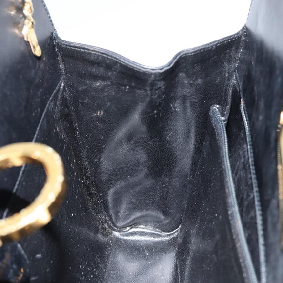 Salvatore Ferragamo Gancini Chain Shoulder Bag Leather Black Gold Auth BA7058