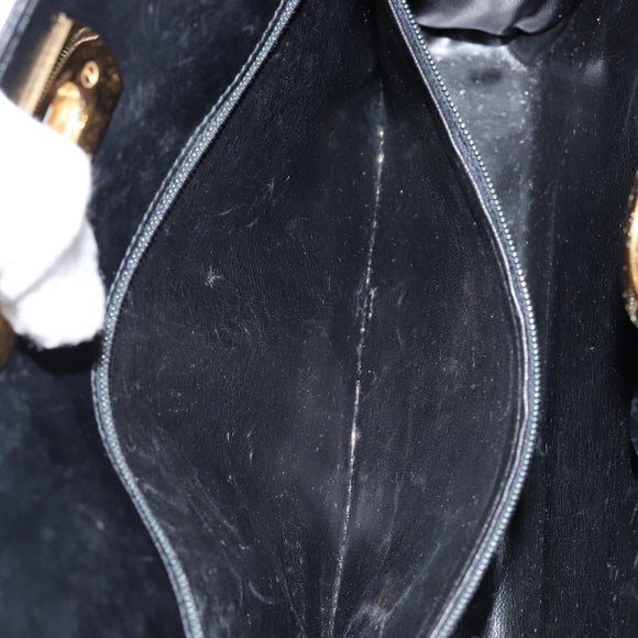 Salvatore Ferragamo Gancini Chain Shoulder Bag Leather Black Gold Auth BA7058