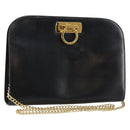 Salvatore Ferragamo Gancini Chain Shoulder Bag Leather Black Gold Auth BA7058-1