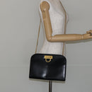 Salvatore Ferragamo Gancini Chain Shoulder Bag Leather Black Gold Auth BA7058-20