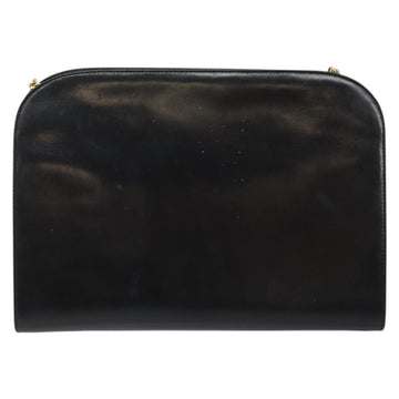 Salvatore Ferragamo Gancini Chain Shoulder Bag Leather Black Gold Auth BA7058 - 0