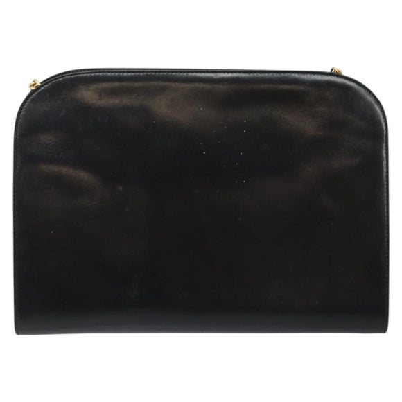 Salvatore Ferragamo Gancini Chain Shoulder Bag Leather Black Gold Auth BA7058