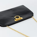Salvatore Ferragamo Gancini Chain Shoulder Bag Leather Black Gold Auth BA7058-6