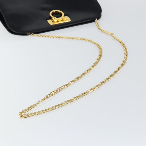 Salvatore Ferragamo Gancini Chain Shoulder Bag Leather Black Gold Auth BA7058
