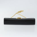 Salvatore Ferragamo Gancini Chain Shoulder Bag Leather Black Gold Auth BA7058-5