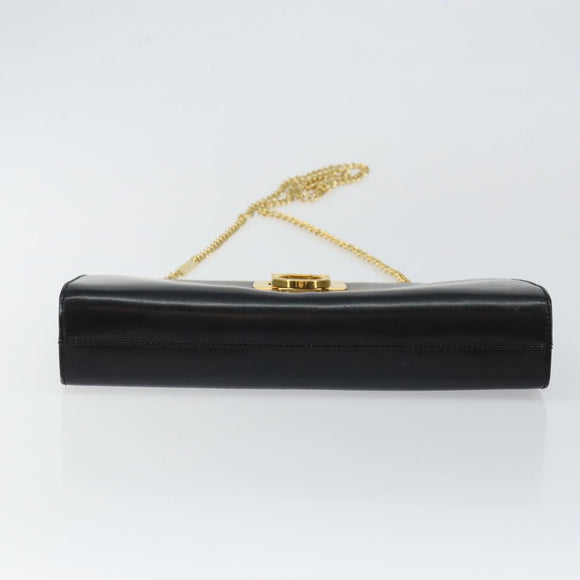 Salvatore Ferragamo Gancini Chain Shoulder Bag Leather Black Gold Auth BA7058