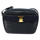 Salvatore Ferragamo Vala Shoulder Bag Leather Navy Gold Auth BA7059-13