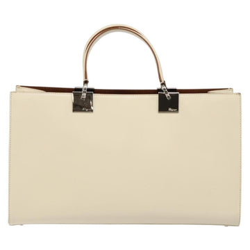 Salvatore Ferragamo Gancini Hand Bag Leather White Silver Auth BA7061 - 0