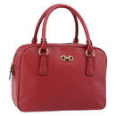 Salvatore Ferragamo Gancini Hand Bag Leather Red Gold Auth BA7062-1