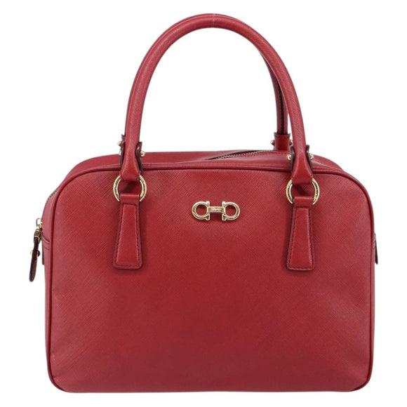 Salvatore Ferragamo Gancini Hand Bag Leather Red Gold Auth BA7062