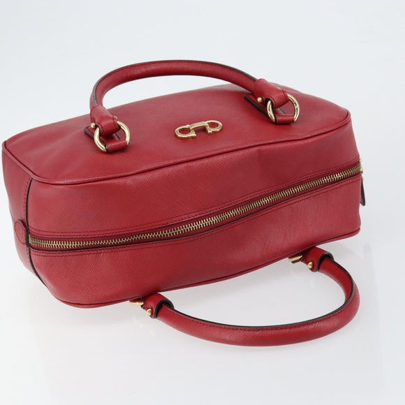 Salvatore Ferragamo Gancini Hand Bag Leather Red Gold Auth BA7062
