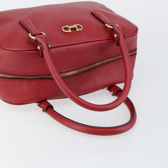 Salvatore Ferragamo Gancini Hand Bag Leather Red Gold Auth BA7062