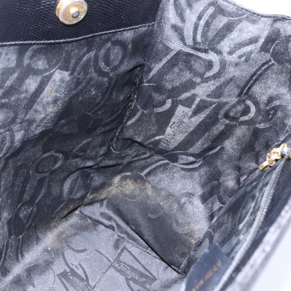 Salvatore Ferragamo Vala Shoulder Bag Leather Black Gold Auth BA7064