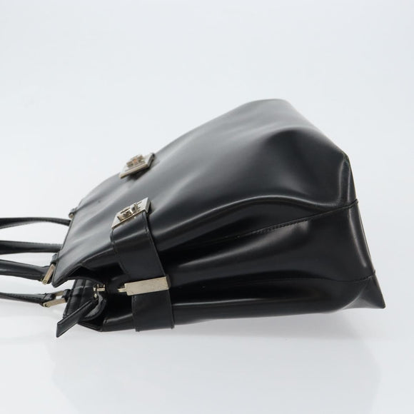 Salvatore Ferragamo Gancini Tote Bag Leather Black Silver Auth BA7066